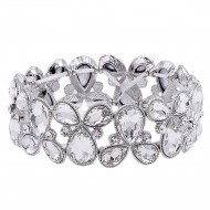 Rhodium Plated with Clear Glass Stretch Bracelets