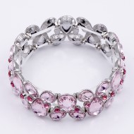 Rhodium Plated with Pink Glass Stretch Glass