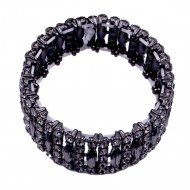 Gunmetal Plated with Black Diamond Glass Stretch Bracelets
