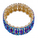 Gold Plated with Blue AB Glass Stretch Bracelets