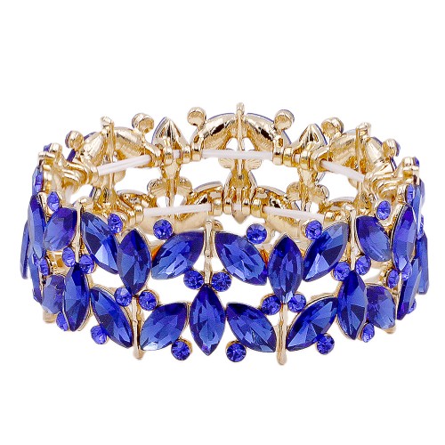 Gold Plated with Blue Glass Stretch Bracelets
