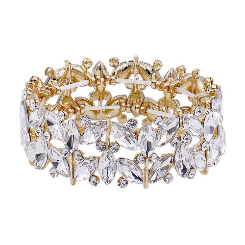 Gold Plated with Clear Glass Stretch Bracelets