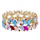 Gold Plated with Multi-Color Glass Stretch Bracelets