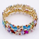 Gold Plated with Multi-Color Glass Stretch Bracelets