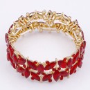 Gold Plated with Red Glass Stretch Bracelets
