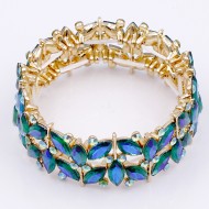 Gold Plated with Green AB Glass Stretch Bracelets