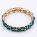 Gold Plated with Green Glass Stretch Bracelets