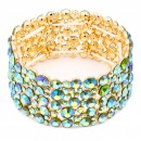 Gold Plated With Blue AB Crystal Stretch Bracelet