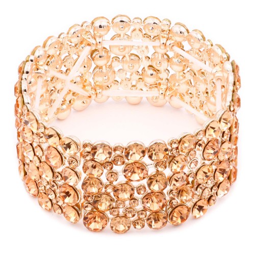 Rose Gold Plated With Peach Color Crystal Stretch Bracelet
