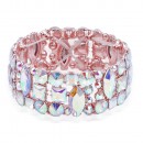 Rhodium Plated With Pink Color Crystal Stretch Bracelet