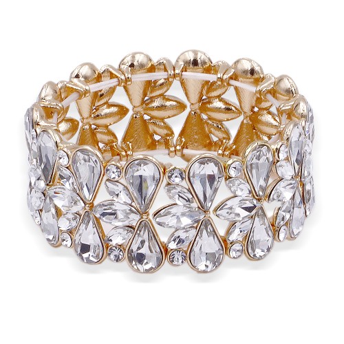 Gold Plated With Clear Crystal Stretch Bracelet
