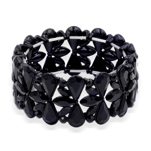 Jet Black Plated With Jet Black Crystal Stretch Bracelet