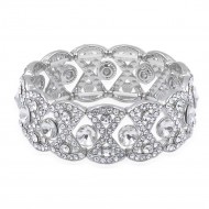 Rhodium Plated With Clear Crystal Stretch Bracelet