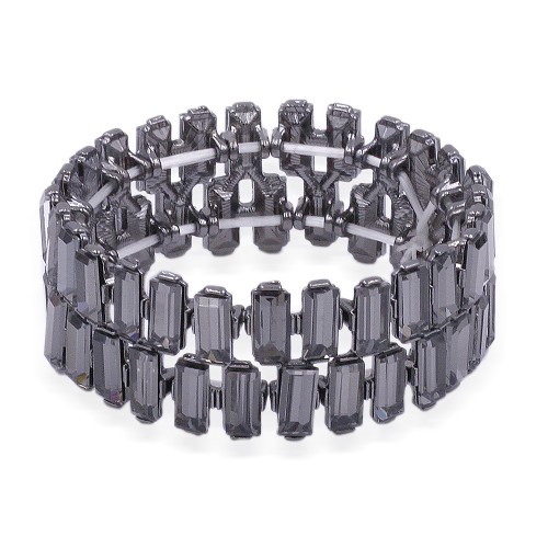 Gunmetal Plated With Black Diamond Crystal Stretch Bracelet