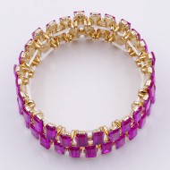 Gold Plated With Fuchsia Color Crystal Stretch Bracelet