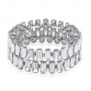 Rhodium Plated Stretch Bracelet with Clear Glass