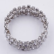 Rhodium Plated Stretch Bracelet with Clear Glass