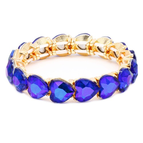 Gold Plated Stretch Bracelet with Blue AB Crystal