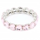 Rhodium Plated With Pink Crystal Stretch Bracelet