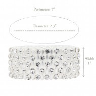 Matte Silver Plated With Clear Crystal Stretch Bracelet