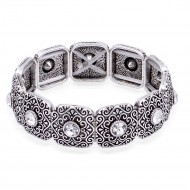 Antique Silver Plated With Clear Crystal Stretch Bracelet