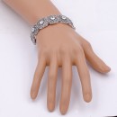 Antique Silver Plated With Clear Crystal Stretch Bracelet