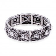 Antique Silver Plated With Clear Crystal Stretch Bracelet
