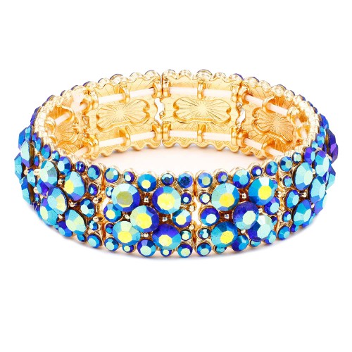 Gold Plated WIth Blue AB Crystal Stretch Bracelets