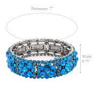 Gunmetal With Peacock Blue Crystal Stretch Bracelets