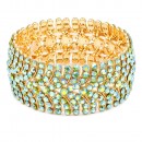 Gold Plated Stretch Bracelet with Green AB Crystal