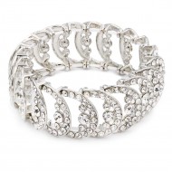 Rhodium Plated Stretch Bracelet with Clear Crystal