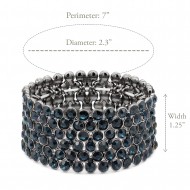 Gunmetal Plated With Blue Crystal Stretch Bracelet