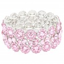 Rhodium Plated With Pink Color Crystal Stretch Bracelet