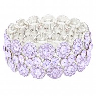 Rhodium Plated With Purple Color Crystal Stretch Bracelet