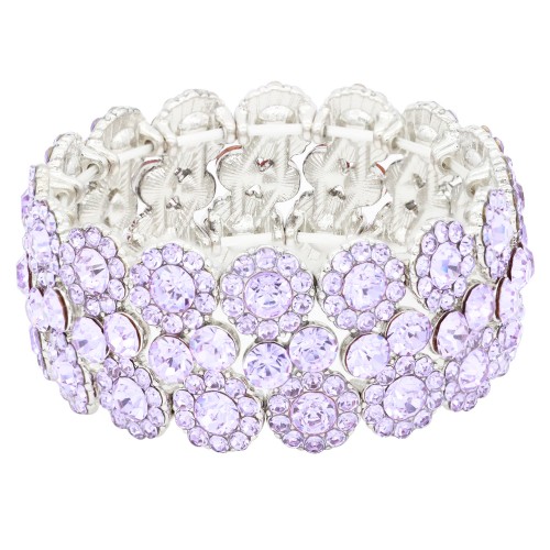 Rhodium Plated With Purple Color Crystal Stretch Bracelet