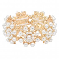 Gold Plated Stretch Bracelet with White Color Bead