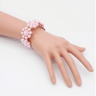 Rose Gold Plated Stretch Bracelet with Pink Color Bead