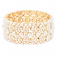 Gold Plated Stretch Bracelet with White Color Bead