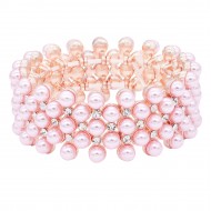 Rose Gold Plated Stretch Bracelet with Pink Color Bead