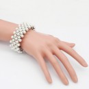 Rhodium Plated Stretch Bracelet with White Color Bead