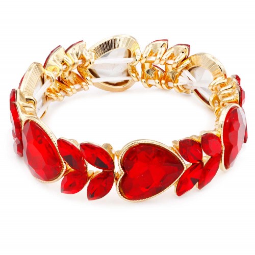 Gold Plated Stretch Bracelet with Red Color Crystal