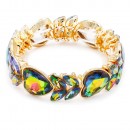 Gold Plated Stretch Bracelet with Green AB Crystal