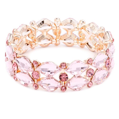 Rose Gold Plated Stretch Bracelet with Pink Crystal