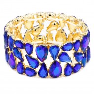 Gold Plated Stretch Bracelet with Blue AB Crystal