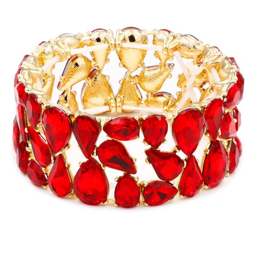 Gold Plated Stretch Bracelet with Red Crystal