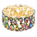 Gold Plated Stretch Bracelet with Multi-Color Crystal
