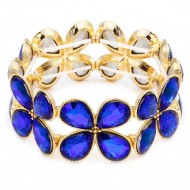 Gold Plated Stretch Bracelet with Blue AB Color Crystal