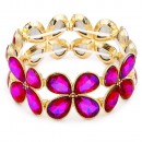 Gold Plated Stretch Bracelet with Blue AB Color Crystal