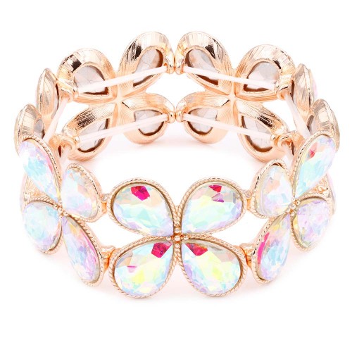 Rose Gold Plated Stretch Bracelet with AB Crystal