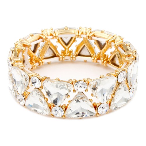 Gold Plated Stretch Bracelet with Clear Crystal